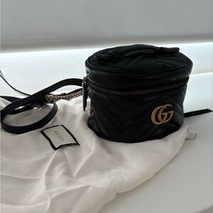Gucci Black Quilted Crossbody Bag with Gold Accent